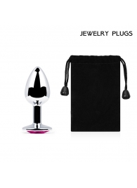 Серебристая анальная пробка с малиновым кристаллом - 7,2 см. - Anal Jewelry Plug - купить с доставкой в Шахтах