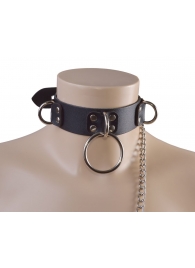 Черный кожаный ошейник Big Ring - Sitabella - купить с доставкой в Шахтах