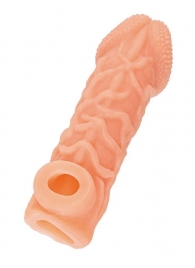 Телесная закрытая насадка с венками Cock Sleeve Size S - 13,8 см. - KOKOS - в Шахтах купить с доставкой