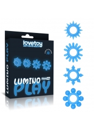 Набор из 4 голубых, светящихся в темноте эрекционных колец Lumino Play - Lovetoy - в Шахтах купить с доставкой