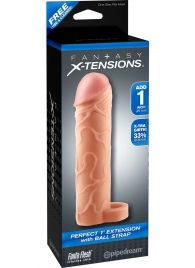 Телесная насадка с кольцом Perfect 1 Extension with Ball Strap - 17 см. - Pipedream - в Шахтах купить с доставкой