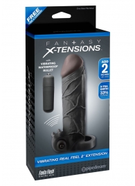 Чёрная вибронасадка с кольцом Vibrating Real Feel 2 Extension - 16 см. - Pipedream - в Шахтах купить с доставкой