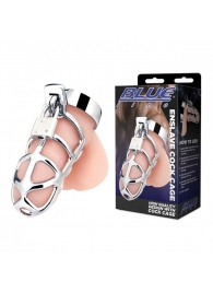 Серебристая металлическая клетка для члена с замком Enslave Cock Cage - BlueLine - купить с доставкой в Шахтах