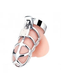 Серебристая металлическая клетка для члена с замком Enslave Cock Cage - BlueLine - купить с доставкой в Шахтах