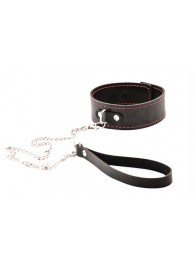 Черный широкий ошейник с красной строчкой и поводком - Crazy Handmade - купить с доставкой в Шахтах