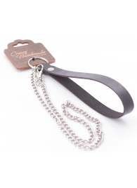 Серебристый металлический поводок с кожаной черной ручкой - 80 см. - Crazy Handmade - купить с доставкой в Шахтах