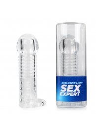 Прозрачная рельефная насадка-реалистик с петлей для мошонки - 13,5 см. - Sex Expert - в Шахтах купить с доставкой