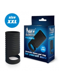Черная открытая насадка на пенис с кольцом для мошонки XXL-size - 9,4 см. - Sex Expert - в Шахтах купить с доставкой