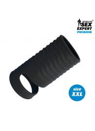 Черная открытая насадка на пенис с кольцом для мошонки XXL-size - 9,4 см. - Sex Expert - в Шахтах купить с доставкой