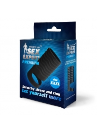 Черная открытая насадка на пенис с кольцом для мошонки XXXL-size - 9,9 см. - Sex Expert - в Шахтах купить с доставкой