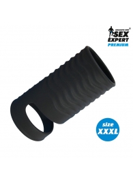 Черная открытая насадка на пенис с кольцом для мошонки XXXL-size - 9,9 см. - Sex Expert - в Шахтах купить с доставкой