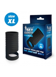 Черная открытая насадка на пенис с кольцом для мошонки XL-size - 8,9 см. - Sex Expert - в Шахтах купить с доставкой