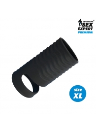 Черная открытая насадка на пенис с кольцом для мошонки XL-size - 8,9 см. - Sex Expert - в Шахтах купить с доставкой