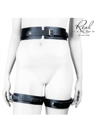 Черный кожаный пояс с гартерами - L-XL - Notabu - купить с доставкой в Шахтах