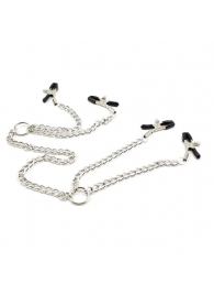 Серебристые зажимы для сосков и половых губ на тонкой цепочке - Notabu - купить с доставкой в Шахтах