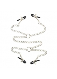 Серебристые зажимы для сосков и половых губ на тонкой цепочке - Notabu - купить с доставкой в Шахтах