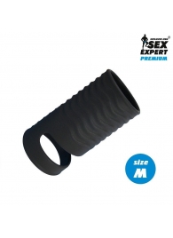 Черная открытая насадка на пенис с кольцом для мошонки size M - 7,9 см. - Sex Expert - в Шахтах купить с доставкой