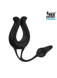 Черная вибронасадка Sex Expert с анальной втулкой - Sex Expert - в Шахтах купить с доставкой