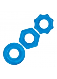 Комплект из трех голубых колец для эрекции 3-Pack Nuts   Bolts Stretch Cock Ring Set - BlueLine - в Шахтах купить с доставкой