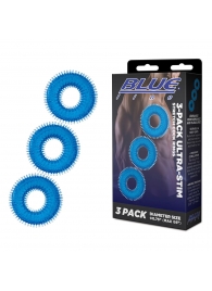 Комплект из трех голубых колец для эрекции 3-Pack Ultra-Stim Stretch Cock Rings - BlueLine - в Шахтах купить с доставкой