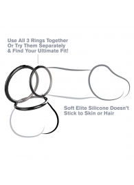 Набор из трех черных эрекционных колец Silicone 3-Ring Stamina Set - Pipedream - в Шахтах купить с доставкой