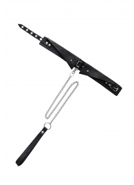 Черный кожаный ошейник-воротник с поводком - Pecado - купить с доставкой в Шахтах