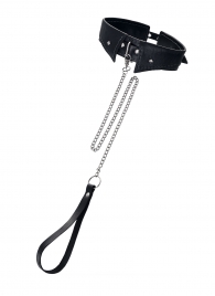 Черный кожаный ошейник-воротник с поводком - Pecado - купить с доставкой в Шахтах