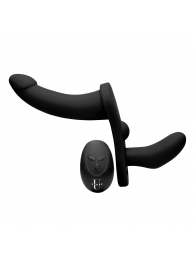 Черный вибрострапон Double Take 10X Double Penetration Vibrating Strap-on Harness - XR Brands - купить с доставкой в Шахтах