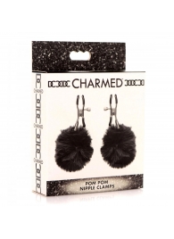 Зажимы для сосков с черным помпонами Pom Pom Nipple Clamps - XR Brands - купить с доставкой в Шахтах