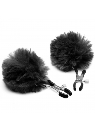 Зажимы для сосков с черным помпонами Pom Pom Nipple Clamps - XR Brands - купить с доставкой в Шахтах