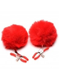 Красные зажимы на соски с помпонами Pom Pom - XR Brands - купить с доставкой в Шахтах