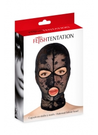 Черная кружевная маска на голову с отверстиями для глаз и рта - Fetish Tentation - купить с доставкой в Шахтах