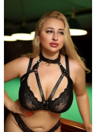 Черная кожаная сбруя с ошейником plus size из нежной кожи - БДСМ Арсенал - купить с доставкой в Шахтах