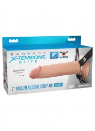 Телесный полый страпон на черных ремнях Hollow Silicone Strap-on - 17,8 см. - Pipedream - купить с доставкой в Шахтах