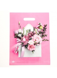 Розовый пакет с цветочным принтом и вырубной ручкой (40х31 см) - Сима-Ленд - купить с доставкой в Шахтах