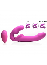 Розовый безремневой страпон с вибрацией и функцией расширения Inflatable Ergo-Fit Strapless Strap-On - XR Brands - купить с доставкой в Шахтах