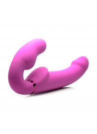 Розовый безремневой страпон с вибрацией и функцией расширения Inflatable Ergo-Fit Strapless Strap-On - XR Brands - купить с доставкой в Шахтах