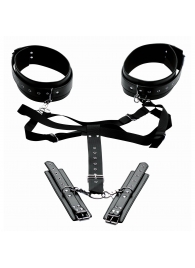 Черная бондажная система Acquire Easy Access Thigh Harness with Wrist Cuffs - XR Brands - купить с доставкой в Шахтах