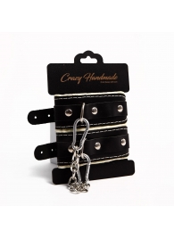 Черные скругленные наручники с мягкой бежевой подкладкой - Crazy Handmade - купить с доставкой в Шахтах