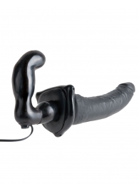 Черный страпон с вагинальной пробкой Deluxe Vibrating Penetrix Strap-On - 19 см. - Pipedream - купить с доставкой в Шахтах