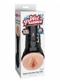 Телесный мастурбатор-вагина в черной колбе Super Luscious Lips XXL - Pipedream - в Шахтах купить с доставкой