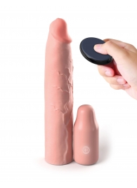 Телесная вибронасадка на член 3  Vibrating Mega X-tension with Remote - 22,9 см. - Pipedream - в Шахтах купить с доставкой