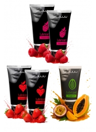 Набор из 5 съедобных лубрикантов JUJU (клубника х 2, малина х 2, тропические фрукты) - JuJu - купить с доставкой в Шахтах