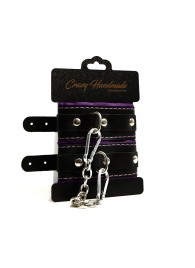 Черно-фиолетовые скругленные наручники с мягкой подкладкой - Crazy Handmade - купить с доставкой в Шахтах