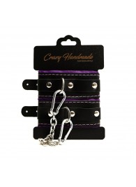 Черно-фиолетовые скругленные наручники с мягкой подкладкой - Crazy Handmade - купить с доставкой в Шахтах