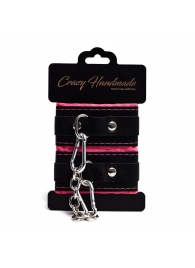 Черно-розовые скругленные наручники с мягкой подкладкой - Crazy Handmade - купить с доставкой в Шахтах