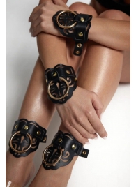 Черные кожаные оковы с резными узорами и клепками - Crazy Handmade - купить с доставкой в Шахтах