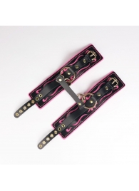 Черные кожаные оковы с розовой строчкой - Crazy Handmade - купить с доставкой в Шахтах