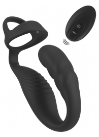 Черное эрекционное кольцо со стимуляцией промежности и анальной пробкой Cock Ring with RC Prostate Plug - Orion - в Шахтах купить с доставкой