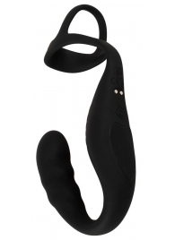 Черное эрекционное кольцо со стимуляцией промежности и анальной пробкой Cock Ring with RC Prostate Plug - Orion - в Шахтах купить с доставкой